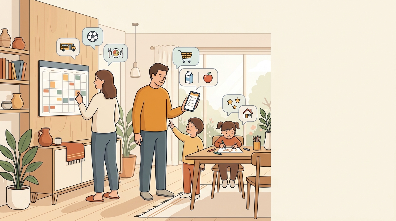 Familie som planlegger hverdagen sammen